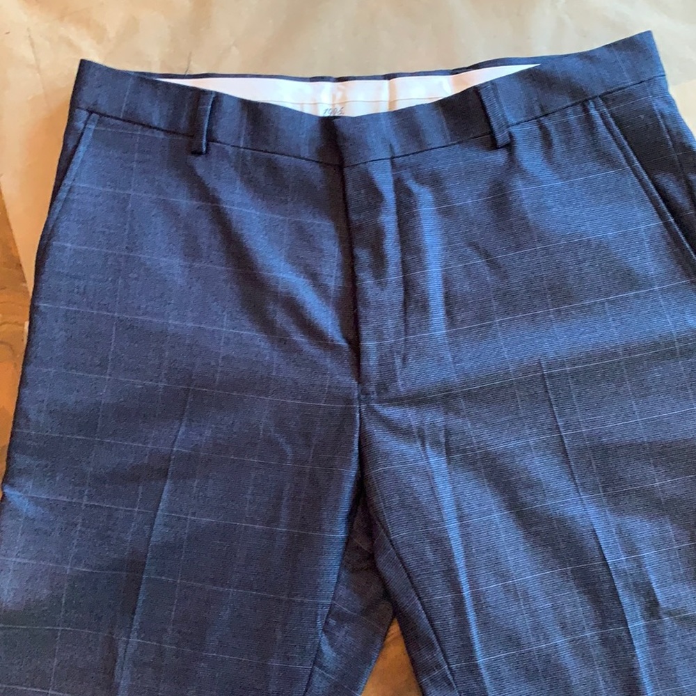 Lightweight wool JOS A Bank windowpane Flat front tailored fit pant navy 36 new